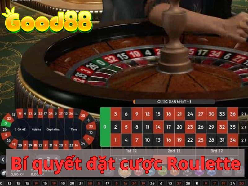 Giao diện roulette GOOD88 với bánh xe, bảng cược số và chip.
