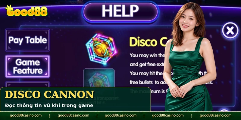 Thông tin Disco Cannon và số đạn miễn phí trong phần trợ giúp Fishing Disco.