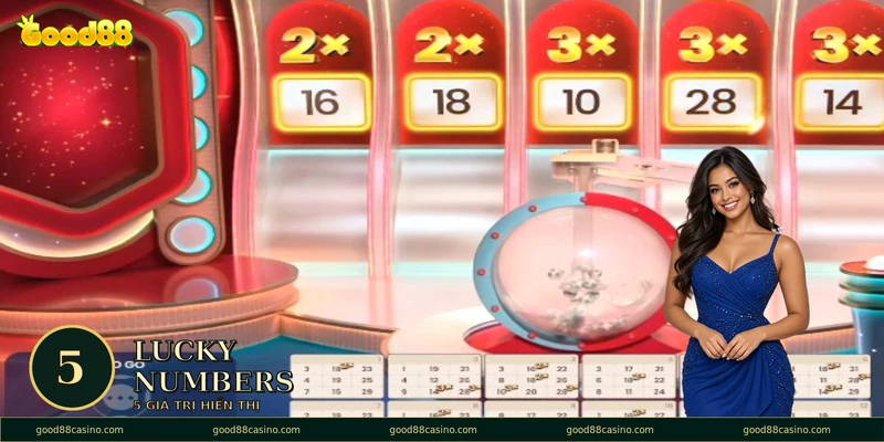 Bảng Lucky Numbers với năm giá trị trong The Bingo Spot, bài giới thiệu GOOD88.